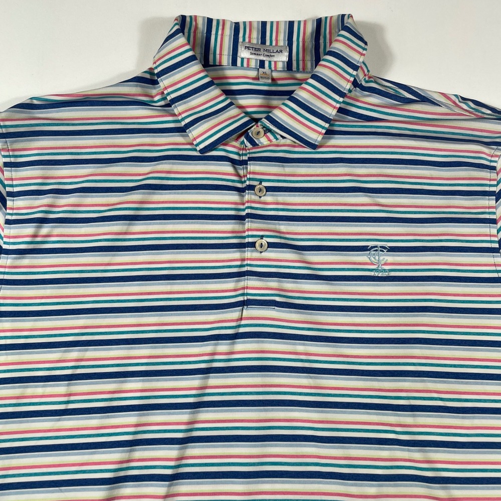 Peter Millar Polo Summer Comfort Shirt Mens XL Striped Multi-Color Performance